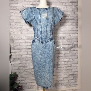 Vintage Retro Mizz Lizz 80's Acid Wash Denim Midi Dress